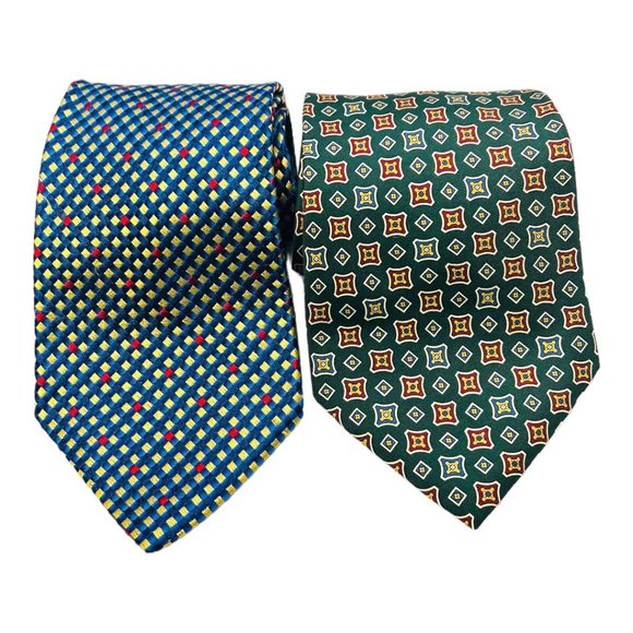 Tommy Hilfiger 1 Pair Vintage Men’s Silk Ties USA Made Imported Fabric Multicolo - Picture 2 of 13